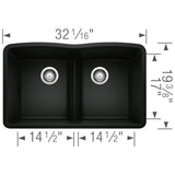 Diamond SILGRANIT 32'' 50/50 Double Bowl Undermount Kitchen Sink with Low Divide - Cinder