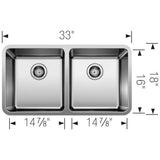 Formera 33'' 50/50 Double Bowl Undermount Stainless Steel Kitchen Sink