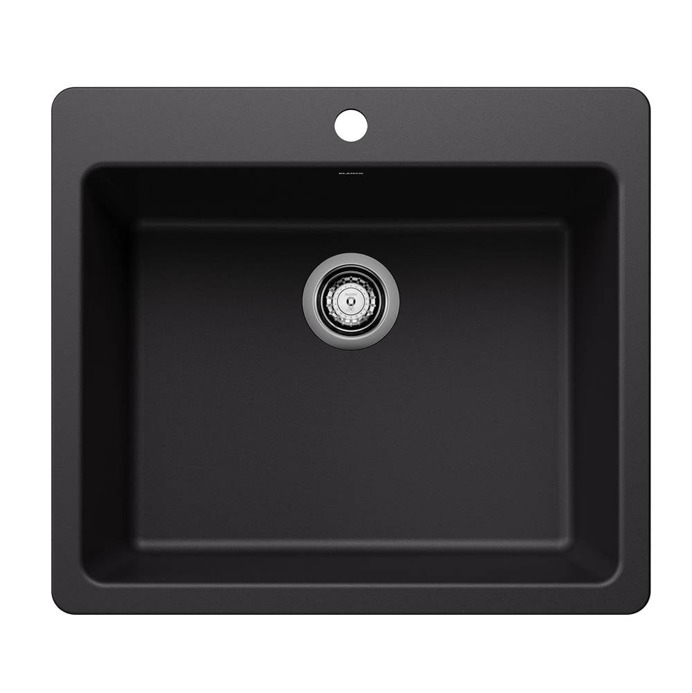 Blanco - Liven SILGRANIT 25'' Single Bowl Dual Mount Kitchen Sink - Coal Black - Coal Black