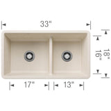 Precis SILGRANIT 33'' 60/40 Reversible Double Bowl Undermount Kitchen Sink with Low Divide - Soft White