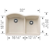 Diamond SILGRANIT 32'' 60/40 Double Bowl Undermount Kitchen Sink with Low Divide - Soft White