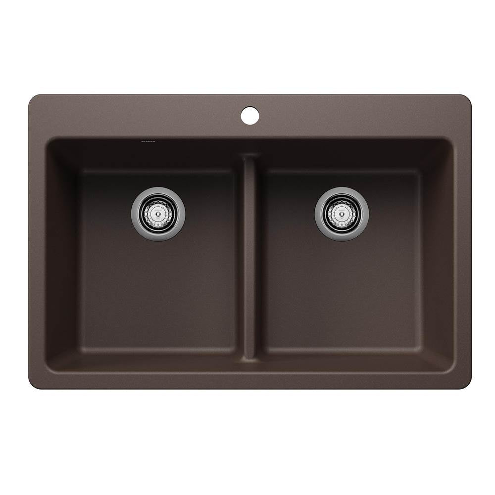 Blanco - Liven SILGRANIT 33'' 50/50 Double Bowl Dual Mount Kitchen Sink with Low Divide - Cafe - Cafe