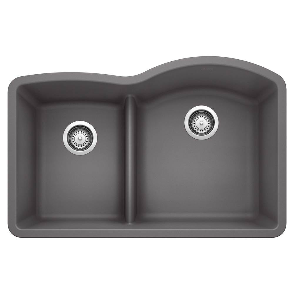 Blanco - Diamond SILGRANIT 32'' 40/60 Reverse Double Bowl Undermount Kitchen Sink with Low Divide - Cinder - Cinder