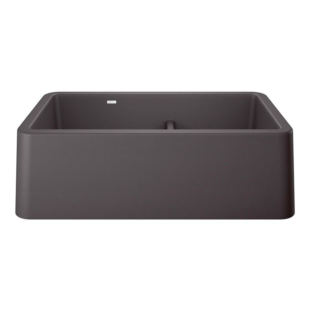 Blanco - Ikon SILGRANIT 33'' Double Bowl Apron-Front Farmhouse Sink with Low Divide - Cinder - Cinder