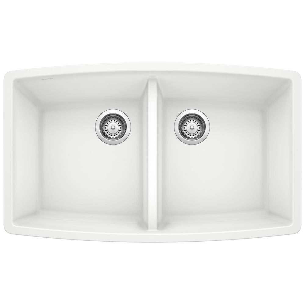 Blanco - Performa SILGRANIT 33'' 50/50 Double Bowl Undermount Kitchen Sink - White - White