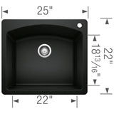 Diamond SILGRANIT 25'' Single Bowl Dual Mount Kitchen Sink - Cafe