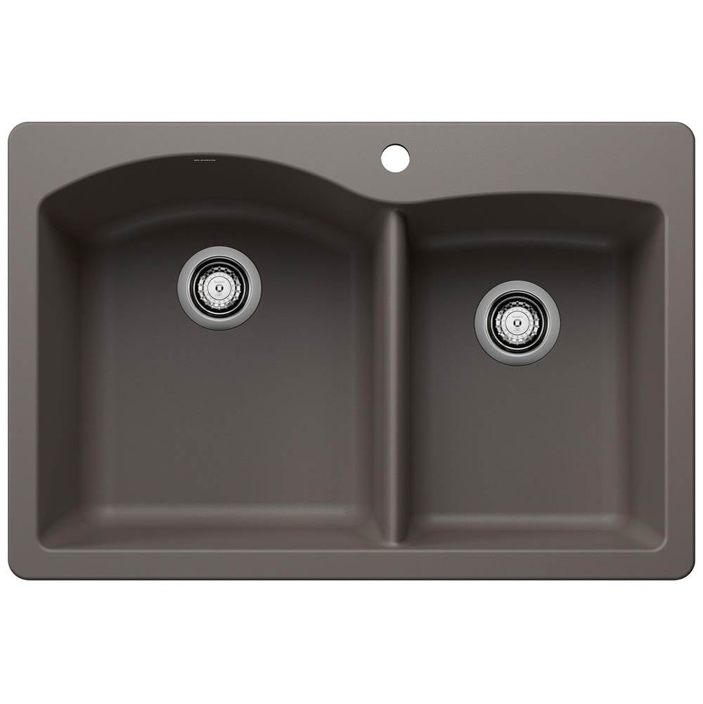 Blanco - Diamond SILGRANIT 33'' 60/40 Double Bowl Dual Mount Kitchen Sink - Volcano Gray - Volcano Gray