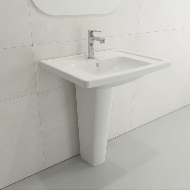 BOCCHI - Taormina Wall-Mounted Sink Basin Fireclay 26.25 in. 1-Hole with Overflow in White - White