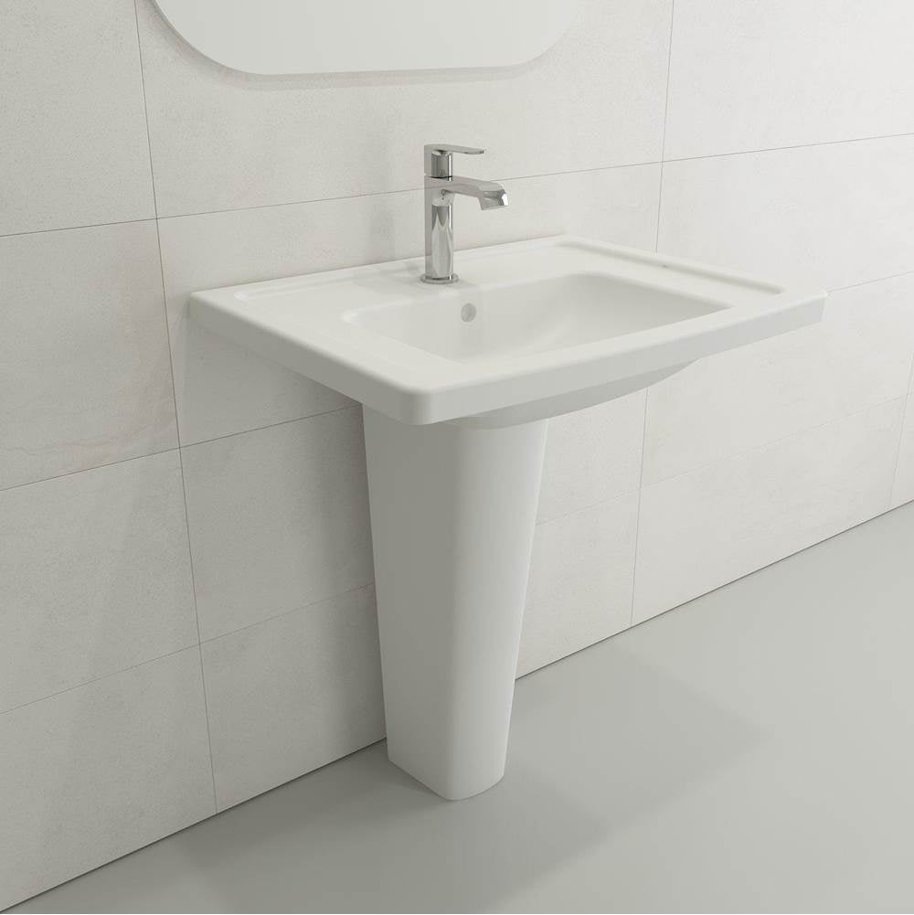 BOCCHI - Taormina Wall-Mounted Sink Basin Fireclay 26.25 in. 1-Hole with Overflow in Matte White - Matte White