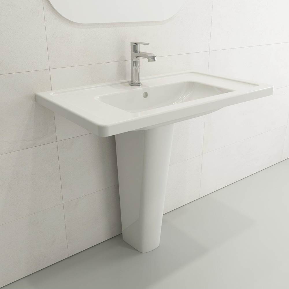 BOCCHI - Taormina Wall-Mounted Sink Basin Fireclay 33.75 in. 1-Hole with Overflow in White - White
