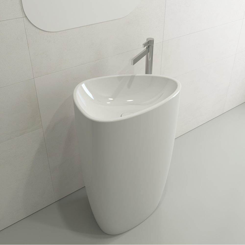 BOCCHI - Etna Monoblock Pedestal Sink Fireclay 33.75 in. with Matching Drain Cover in White - White