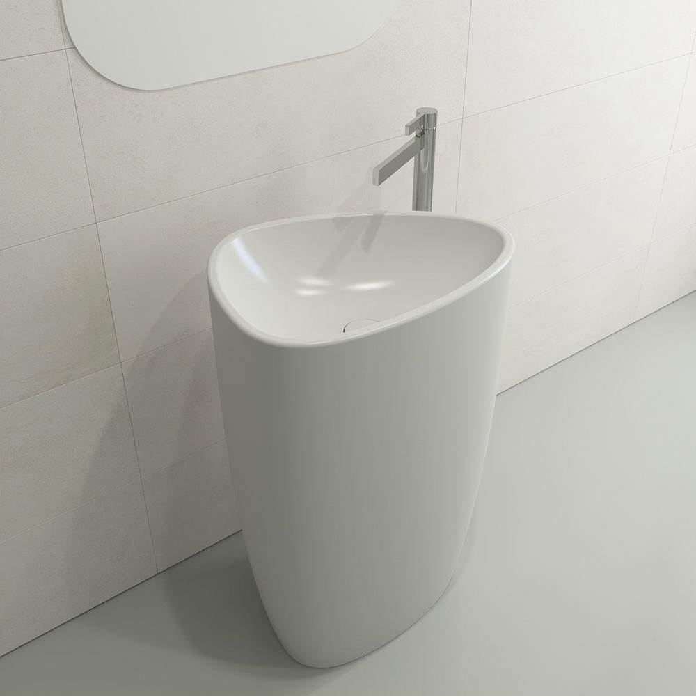 BOCCHI - Etna Monoblock Pedestal Sink Fireclay 33.75 in. with Matching Drain Cover in Matte White - Matte White