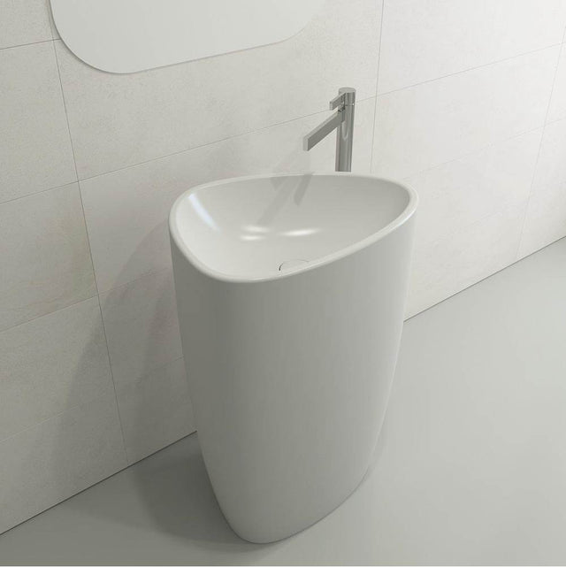 BOCCHI - Etna Monoblock Pedestal Sink Fireclay 33.75 in. with Matching Drain Cover in Matte White - Matte White