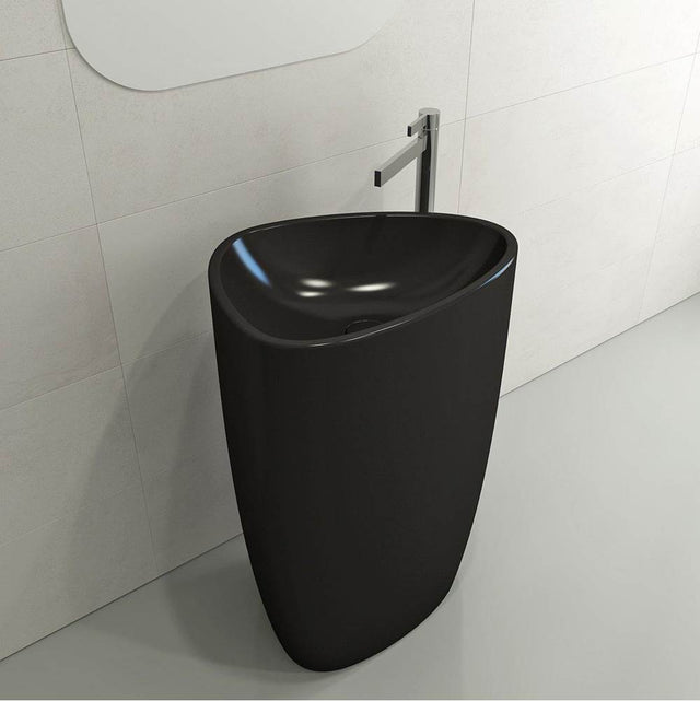 BOCCHI - Etna Monoblock Pedestal Sink Fireclay 33.75 in. with Matching Drain Cover in Matte Black - Matte Black