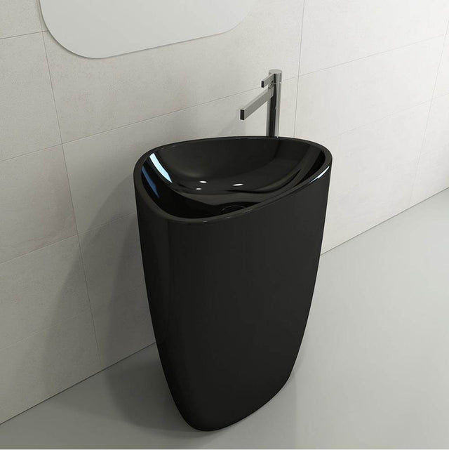 BOCCHI - Etna Monoblock Pedestal Sink Fireclay 33.75 in. with Matching Drain Cover in Black - Black