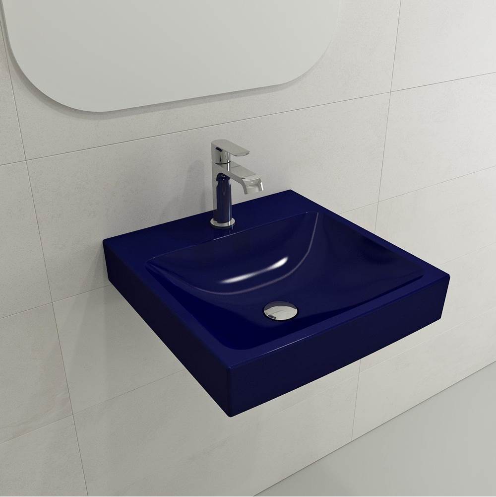 BOCCHI - Scala Arch Wall-Mounted Sink Fireclay 19 in. 1-Hole in Sapphire Blue - Sapphire Blue