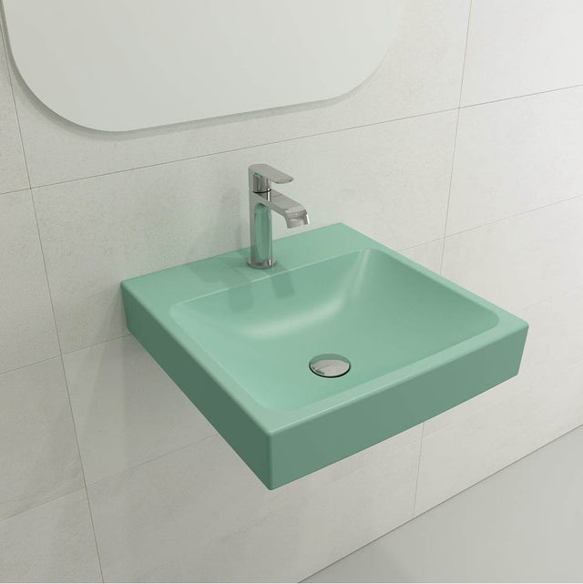 BOCCHI - Scala Arch Wall-Mounted Sink Fireclay 19 in. 1-Hole in Matte Mint Green - Matte Mint Green