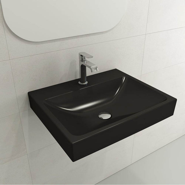 BOCCHI - Scala Arch Wall-Mounted Sink Fireclay 23.75 in. 1-Hole in Matte Black - Matte Black