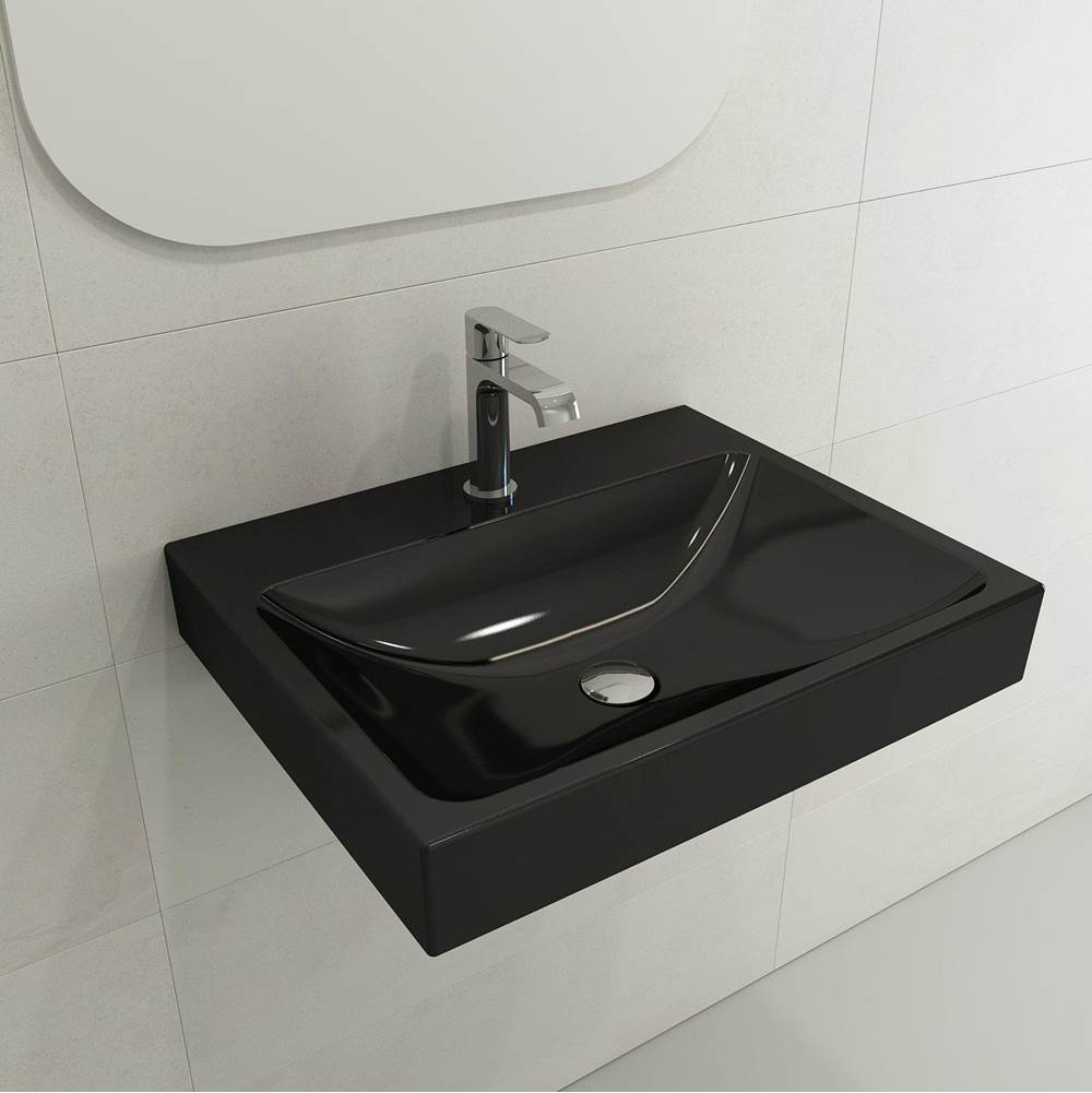 BOCCHI - Scala Arch Wall-Mounted Sink Fireclay 23.75 in. 1-Hole in Black - Black