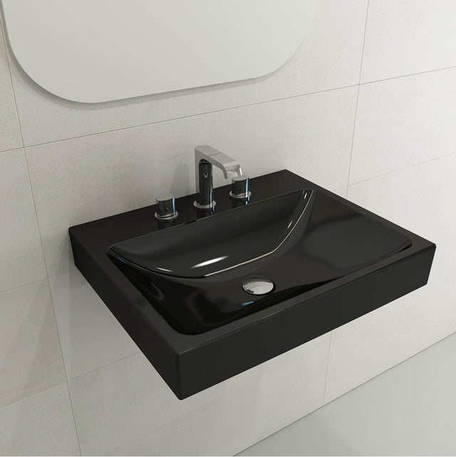 BOCCHI - Scala Arch Wall-Mounted Sink Fireclay 23.75 in. 3-Hole in Black - Black