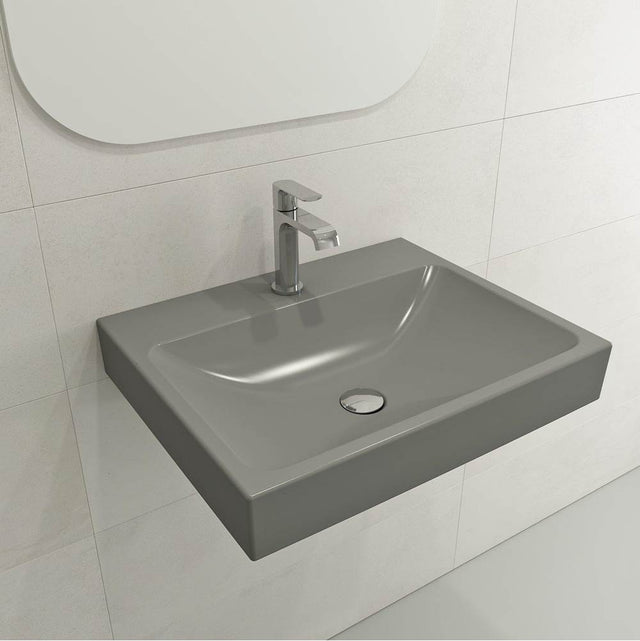 BOCCHI - Scala Arch Wall-Mounted Sink Fireclay 23.75 in. 1-Hole in Matte Gray - Matte Gray