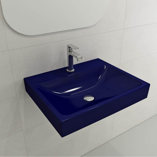 BOCCHI - Scala Arch Wall-Mounted Sink Fireclay 23.75 in. 1-Hole in Sapphire Blue - Sapphire Blue