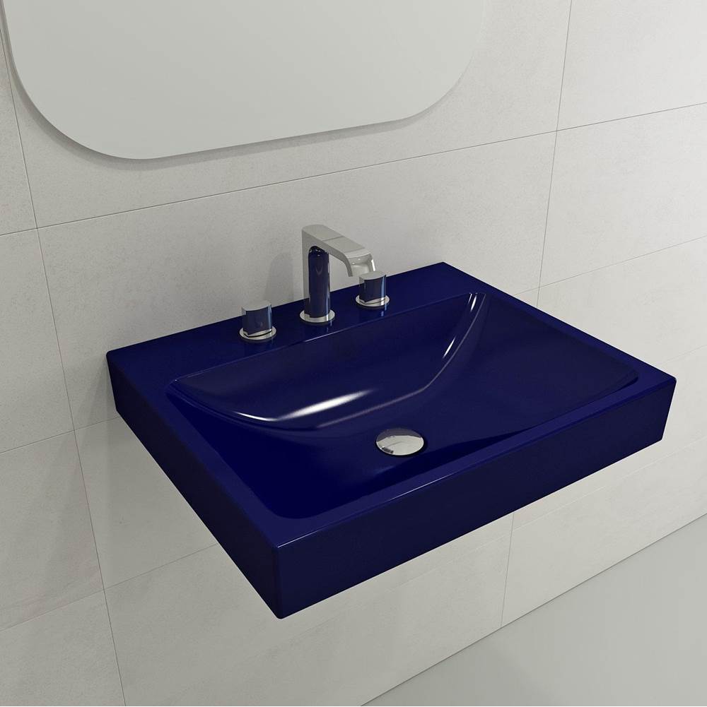 BOCCHI - Scala Arch Wall-Mounted Sink Fireclay 23.75 in. 3-Hole in Sapphire Blue - Sapphire Blue