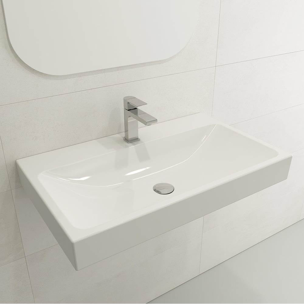 BOCCHI - Scala Arch Wall-Mounted Sink Fireclay 32 in. 1-Hole in White - White