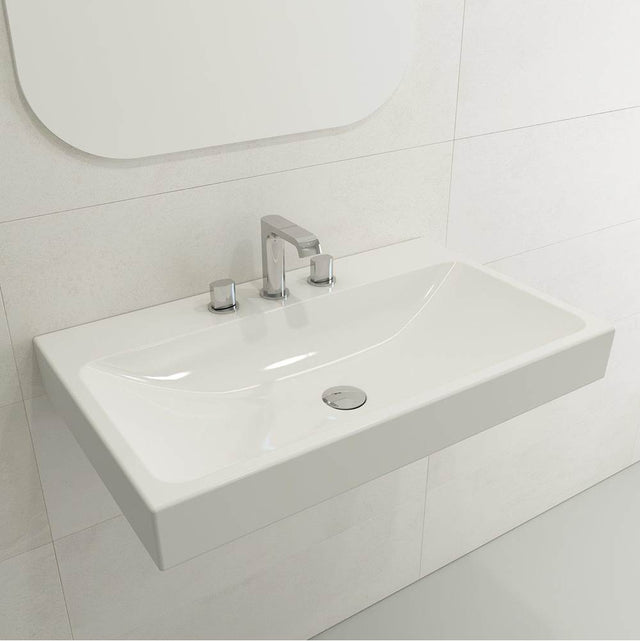 BOCCHI - Scala Arch Wall-Mounted Sink Fireclay 32 in. 3-Hole in White - White