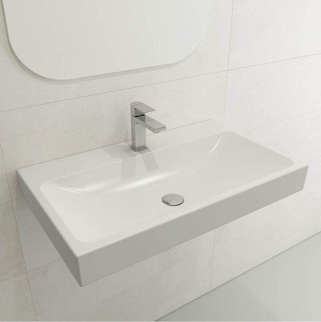 BOCCHI - Scala Arch Wall-Mounted Sink Fireclay 32 in. 1-Hole in Matte White - Matte White