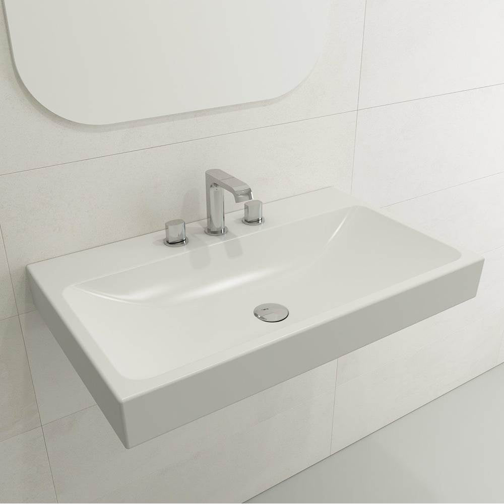 BOCCHI - Scala Arch Wall-Mounted Sink Fireclay 32 in. 3-Hole in Matte White - Matte White