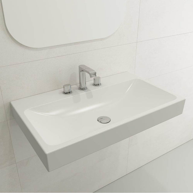 BOCCHI - Scala Arch Wall-Mounted Sink Fireclay 32 in. 3-Hole in Matte White - Matte White