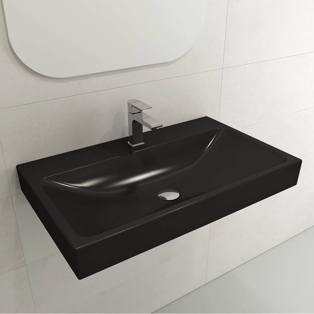 BOCCHI - Scala Arch Wall-Mounted Sink Fireclay 32 in. 1-Hole in Matte Black - Matte Black