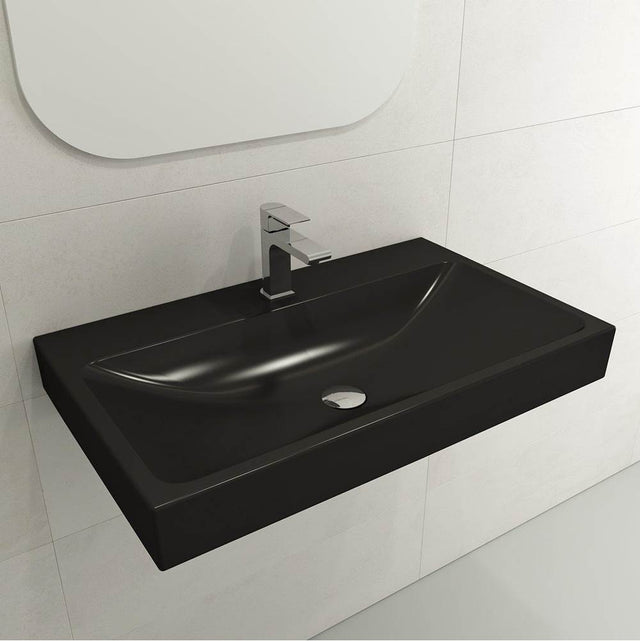 BOCCHI - Scala Arch Wall-Mounted Sink Fireclay 32 in. 1-Hole in Matte Black - Matte Black