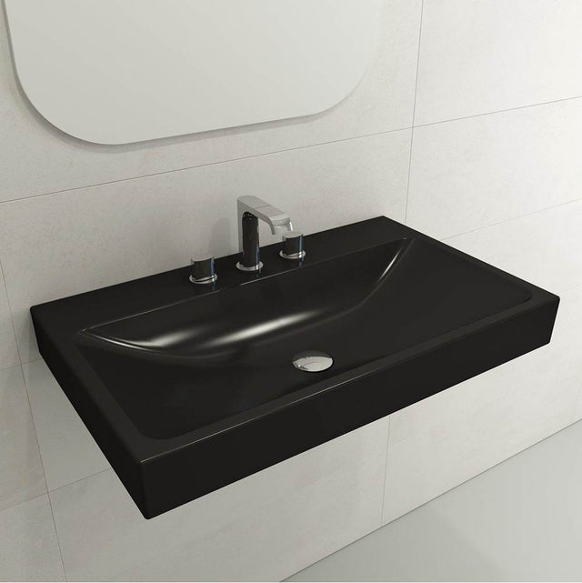 BOCCHI - Scala Arch Wall-Mounted Sink Fireclay 32 in. 3-Hole in Matte Black - Matte Black