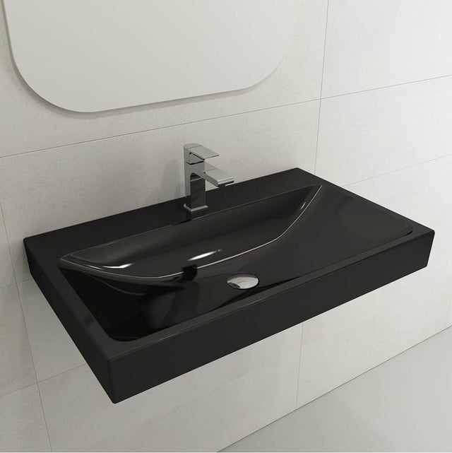 BOCCHI - Scala Arch Wall-Mounted Sink Fireclay 32 in. 1-Hole in Black - Black