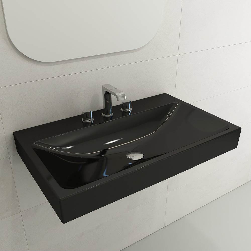 BOCCHI - Scala Arch Wall-Mounted Sink Fireclay 32 in. 3-Hole in Black - Black