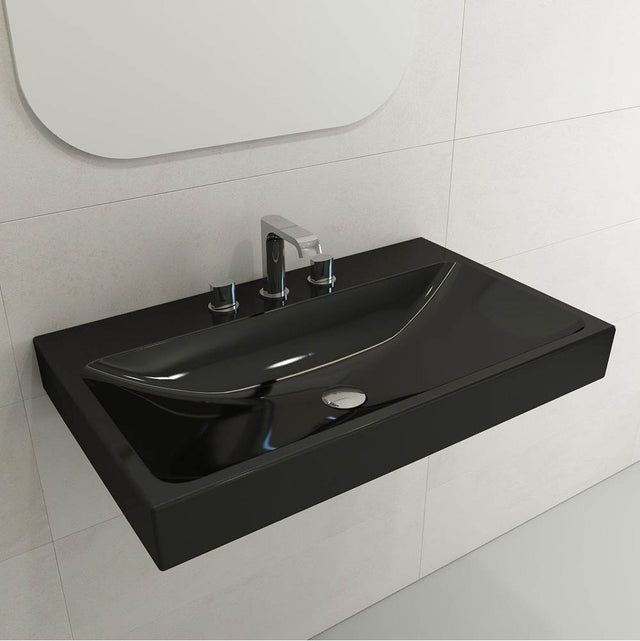 BOCCHI - Scala Arch Wall-Mounted Sink Fireclay 32 in. 3-Hole in Black - Black