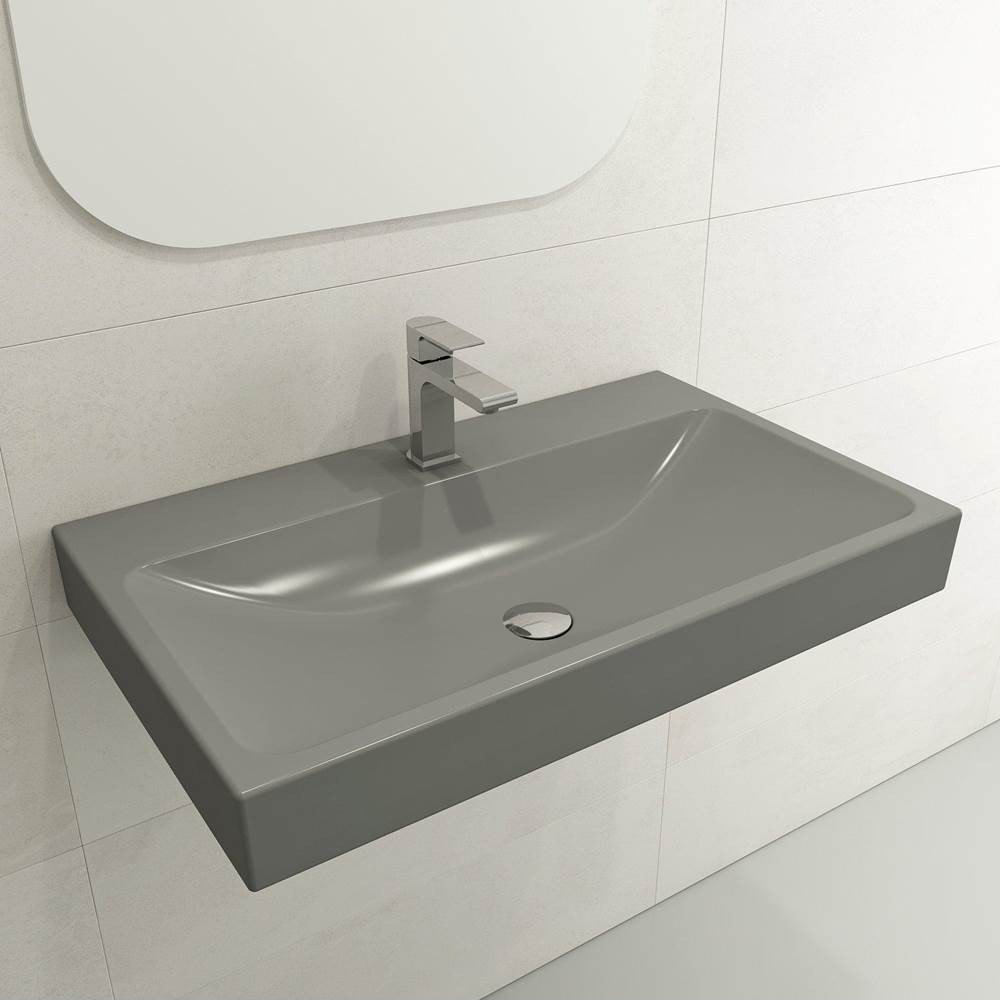 BOCCHI - Scala Arch Wall-Mounted Sink Fireclay 32 in. 1-Hole in Matte Gray - Matte Gray