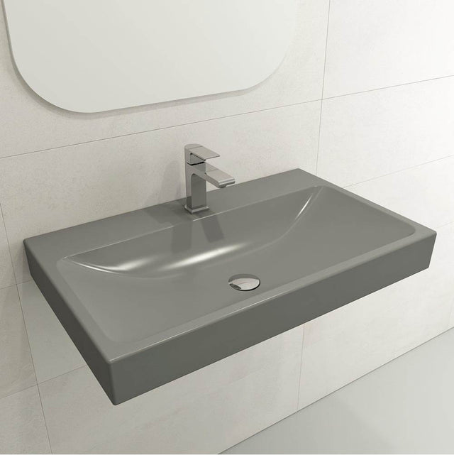 BOCCHI - Scala Arch Wall-Mounted Sink Fireclay 32 in. 1-Hole in Matte Gray - Matte Gray