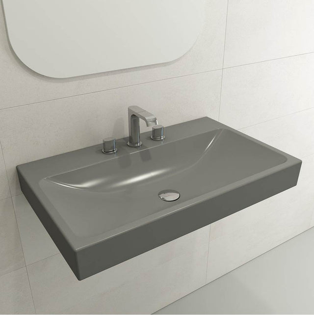 BOCCHI - Scala Arch Wall-Mounted Sink Fireclay 32 in. 3-Hole in Matte Gray - Matte Gray