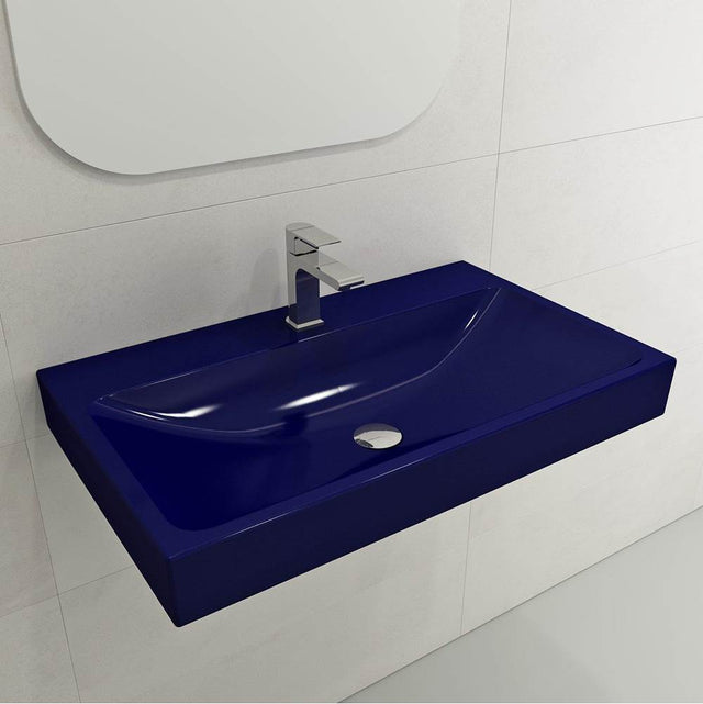 BOCCHI - Scala Arch Wall-Mounted Sink Fireclay 32 in. 1-Hole in Sapphire Blue - Sapphire Blue