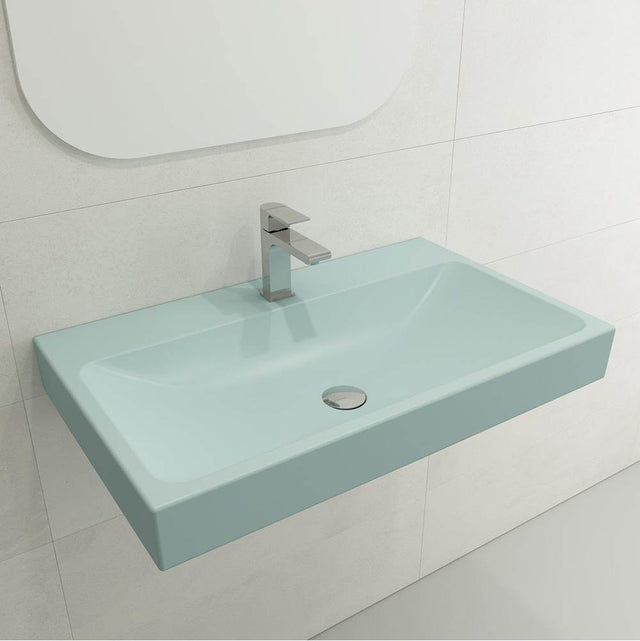 BOCCHI - Scala Arch Wall-Mounted Sink Fireclay 32 in. 1-Hole in Matte Ice Blue - Matte Ice Blue