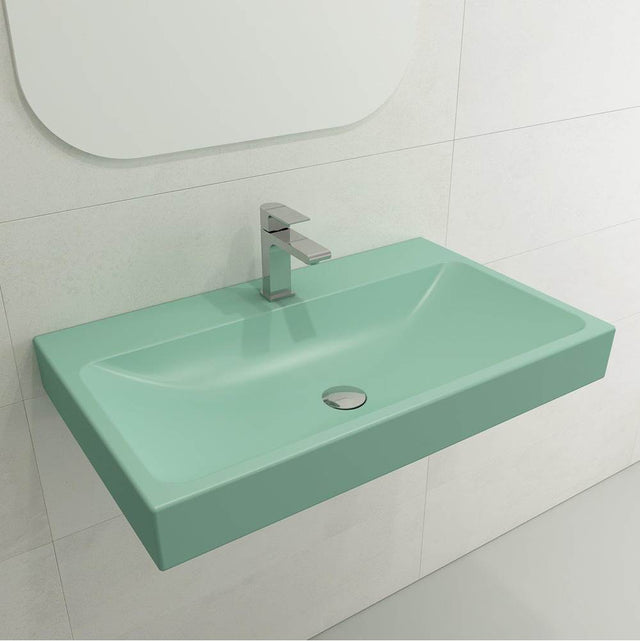 BOCCHI - Scala Arch Wall-Mounted Sink Fireclay 32 in. 1-Hole in Matte Mint Green - Matte Mint Green