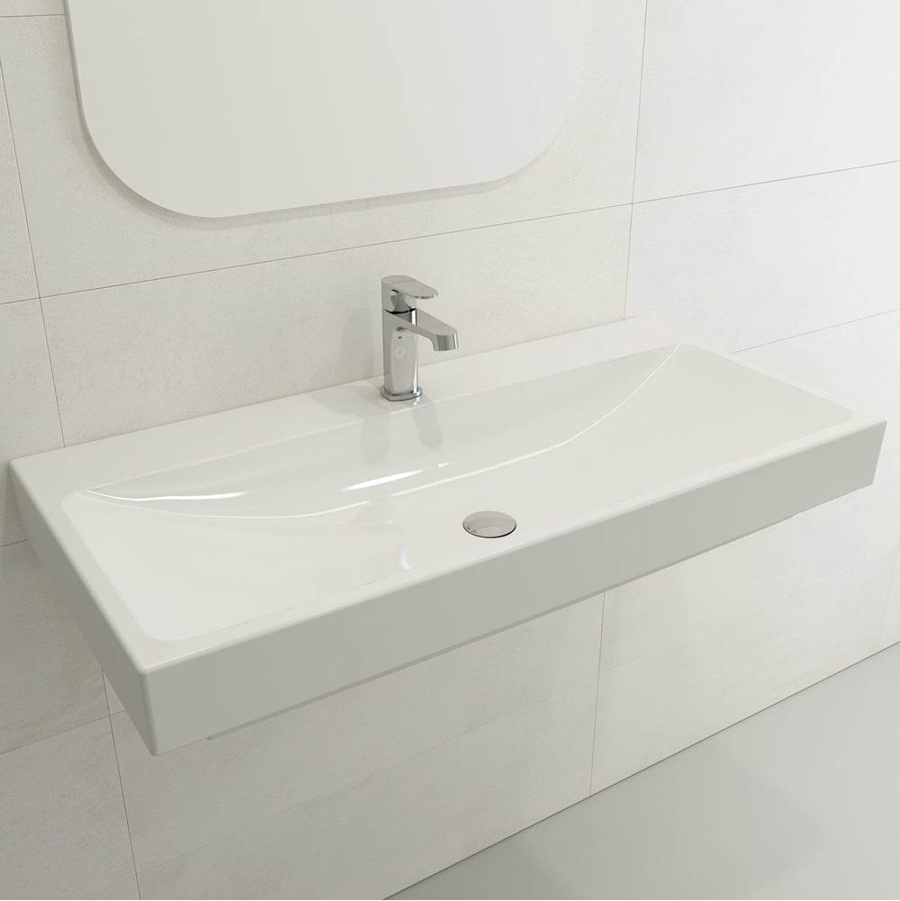 BOCCHI - Scala Arch Wall-Mounted Sink Fireclay 39.75 in. 1-Hole in White - White