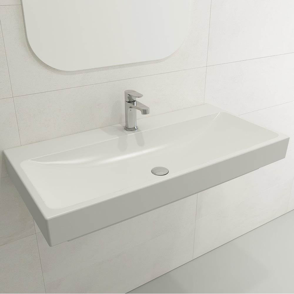 BOCCHI - Scala Arch Wall-Mounted Sink Fireclay 39.75 in. 1-Hole in Matte White - Matte White