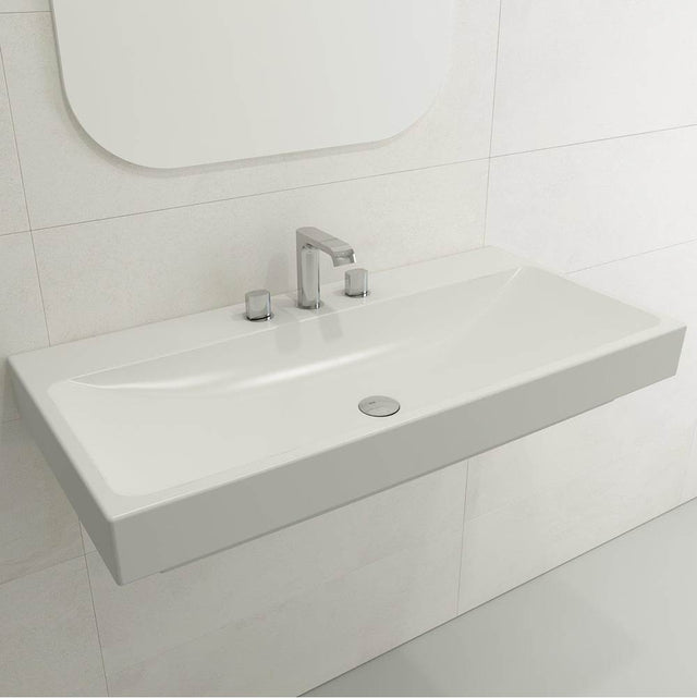 BOCCHI - Scala Arch Wall-Mounted Sink Fireclay 39.75 in. 3-Hole in Matte White - Matte White