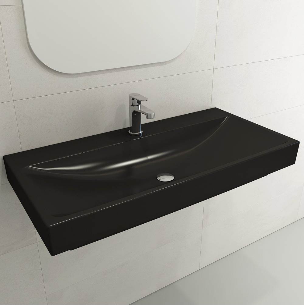 BOCCHI - Scala Arch Wall-Mounted Sink Fireclay 39.75 in. 1-Hole in Matte Black - Matte Black