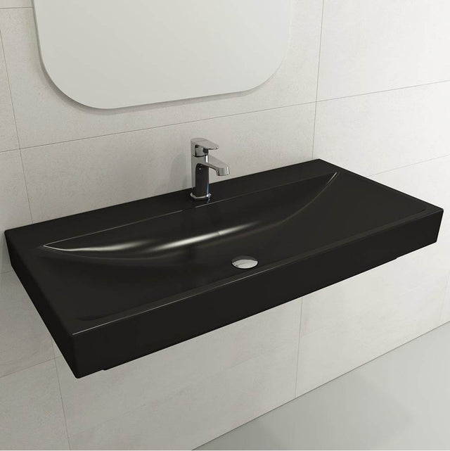 BOCCHI - Scala Arch Wall-Mounted Sink Fireclay 39.75 in. 1-Hole in Matte Black - Matte Black