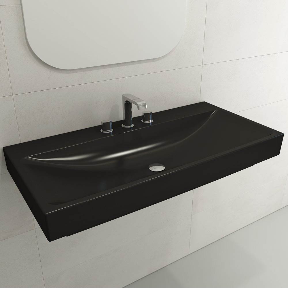 BOCCHI - Scala Arch Wall-Mounted Sink Fireclay 39.75 in. 3-Hole in Matte Black - Matte Black